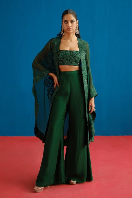 Mishru Lea Embroidered Cape Pant Set 