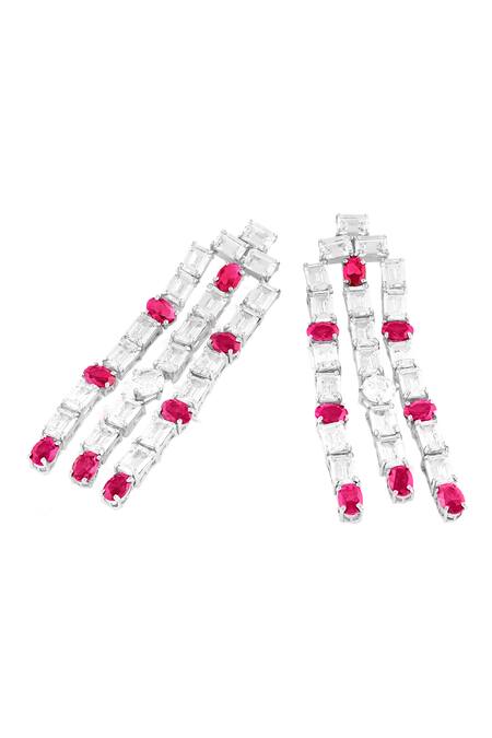Mnsh_Silver Plated Stones Waterfall Ruby Embellished Earrings _Online_at_Aza_Fashions