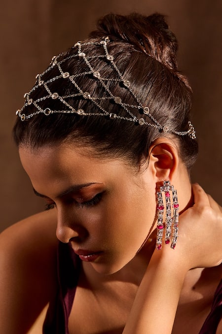 Mnsh Waterfall Ruby Embellished Earrings 