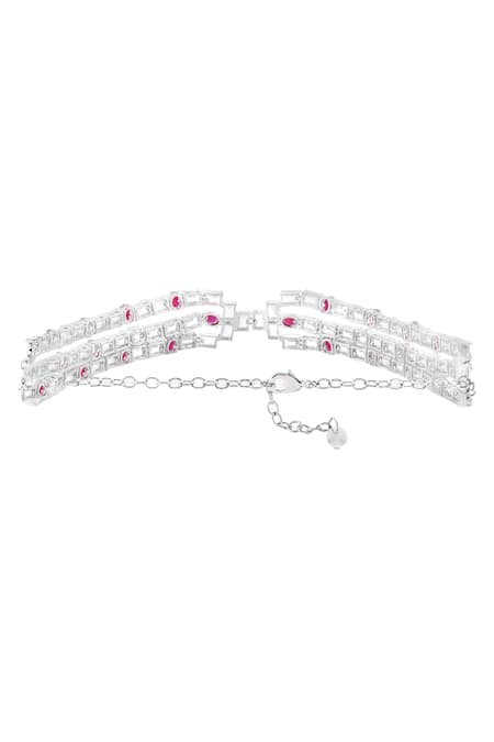 Mnsh_Silver Plated Waterfall Embellished Choker _Online_at_Aza_Fashions