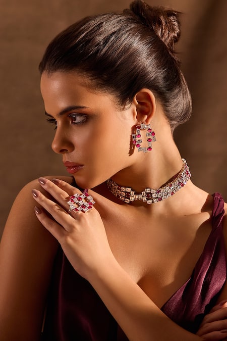 Shop_Mnsh_Silver Plated Waterfall Embellished Choker _Online_at_Aza_Fashions