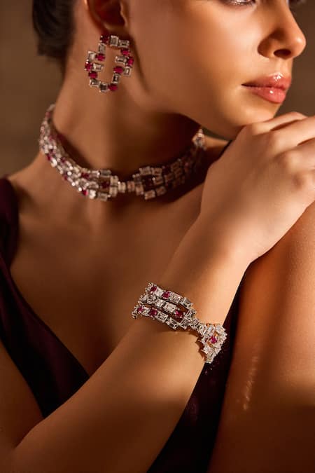 Mnsh_Silver Plated Waterfall Embellished Choker _at_Aza_Fashions