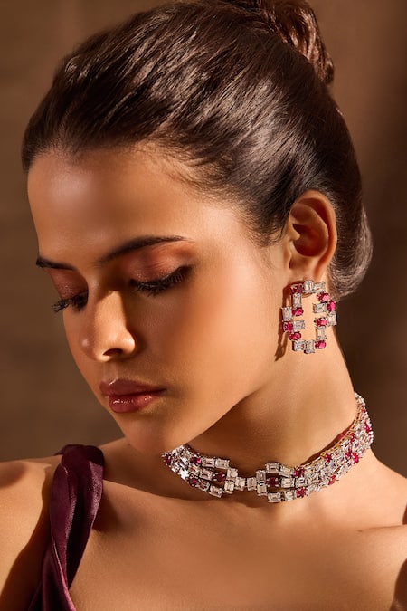 Buy_Mnsh_Silver Plated Waterfall Embellished Choker 