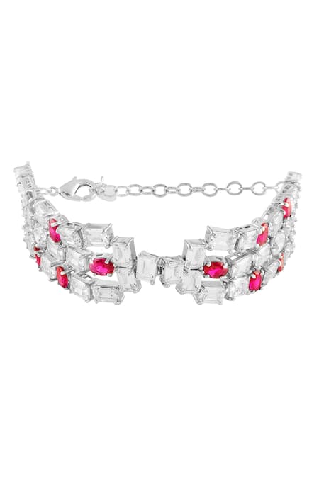 Mnsh_Silver Plated Stones Waterfall Ruby Embellished Bracelet _Online_at_Aza_Fashions
