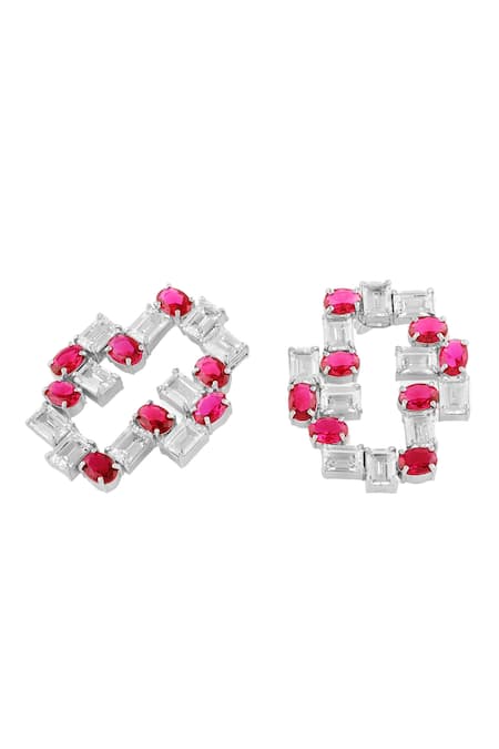 Mnsh Silver Plated Stones Tetris Embellished Earrings Online at Aza Fashions Mnsh_Silver Plated Stones Tetris Embellished Earrings _Online_at_Aza_Fashions