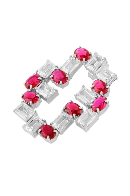 Buy Mnsh Silver Plated Stones Tetris Embellished Earrings Online at Aza Fashions Buy_Mnsh_Silver Plated Stones Tetris Embellished Earrings _Online_at_Aza_Fashions