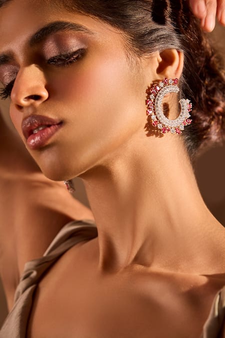 Mnsh Royal Crescent Ruby Embellished Earrings 