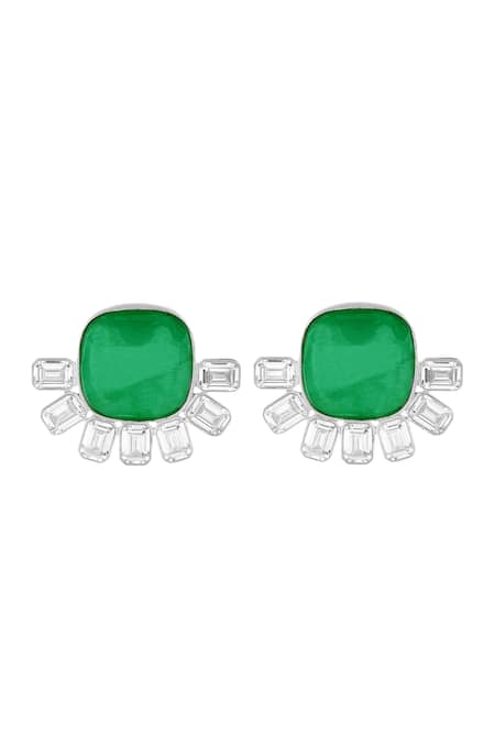 Mnsh Double Emerald Stud Earrings 