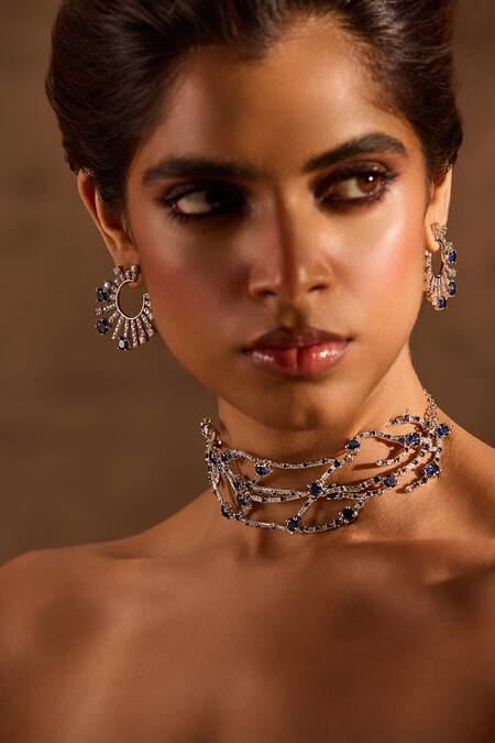 Mnsh_Silver Plated Stones, Blue Embellished Stud Earrings _at_Aza_Fashions