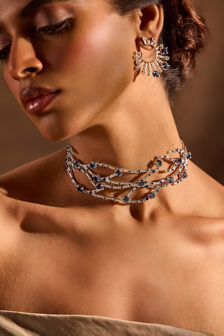 Buy_Mnsh_Silver Plated Stones, Blue Embellished Stud Earrings 