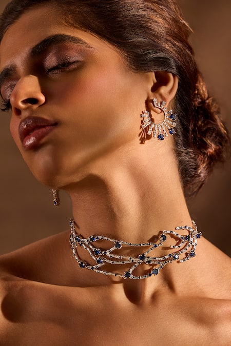 Shop_Mnsh_Silver Plated Stones, Blue Embellished Stud Earrings 