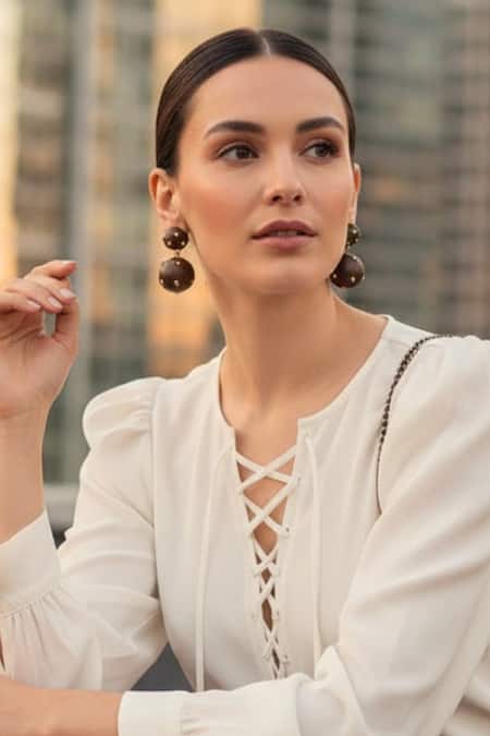 Buy_Mnsh_Brown Studs Shore Wave Embellished Drops _Online_at_Aza_Fashions