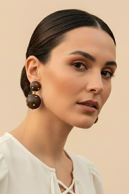 Shop_Mnsh_Brown Studs Shore Wave Embellished Drops _Online_at_Aza_Fashions