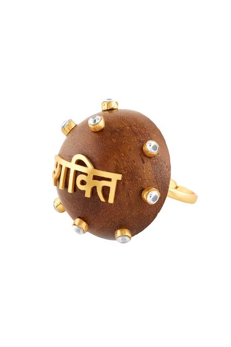 Mnsh_Brown Gemstones, Shakti Wooden Ring _Online_at_Aza_Fashions