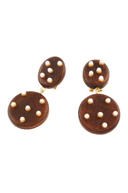 Mnsh_Brown Pearls Cove Embellished Drops _Online_at_Aza_Fashions