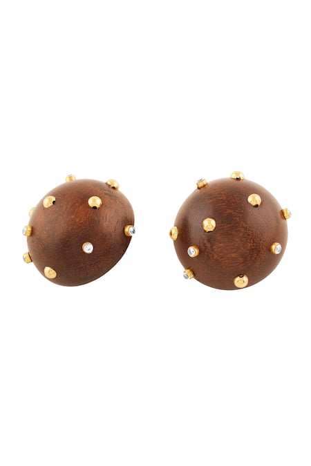 Mnsh Brown Studs, Stones, Crystals Cove Gold Ball Earrings Online at Aza Fashions Mnsh_Brown Studs, Stones, Crystals Cove Gold Ball Earrings _Online_at_Aza_Fashions