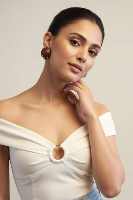 Shop Mnsh Brown Studs, Stones, Crystals Cove Gold Ball Earrings Online at Aza Fashions Shop_Mnsh_Brown Studs, Stones, Crystals Cove Gold Ball Earrings _Online_at_Aza_Fashions