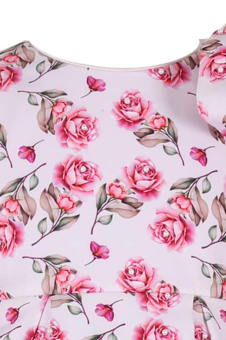 STELLA ROSSA BY LES PETITS_Pink Polyester Pearls, Stones Stella Rose Pattern Dress _Online_at_Aza_Fashions