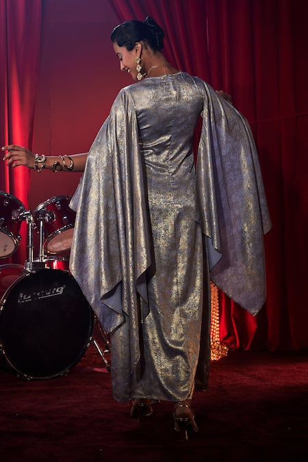 House Of Fett Venus Printed Knitted Draped Gown