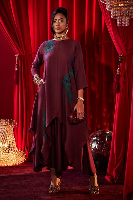 House Of Fett Lilia Asymmetric Embroidered Tunic & Pant Set