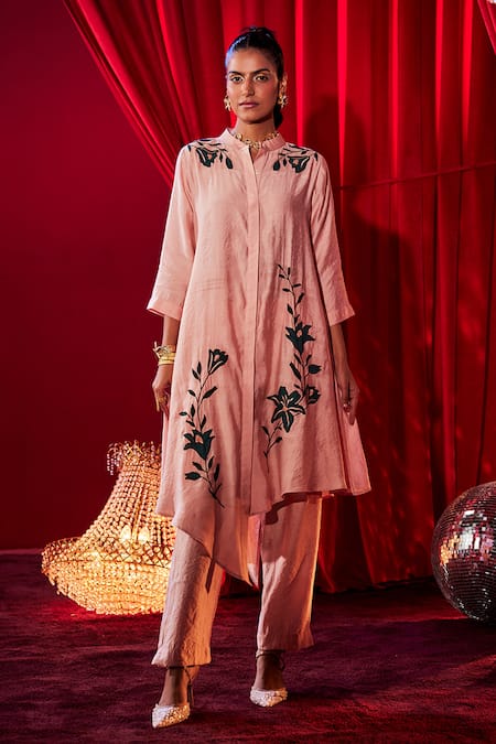 House Of Fett Petalina Asymmetric Embroidered Tunic & Pant Set