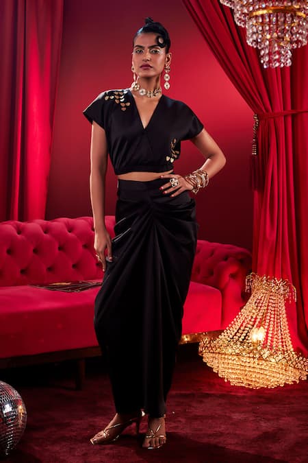 House Of Fett Sequin Embellished Top & Draped Pant Set
