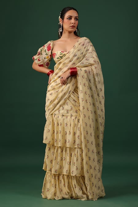 Baaro Masi Ruffle Pre-Draped Saree With Blouse 
