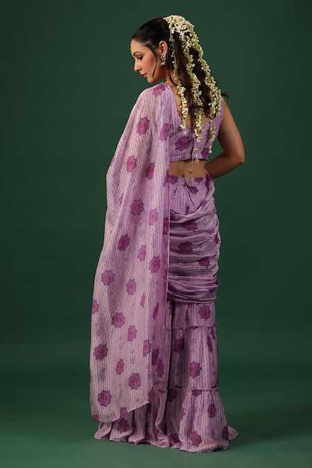 Baaro Masi Floral Print Pre-Draped Sharara Saree With Blouse 