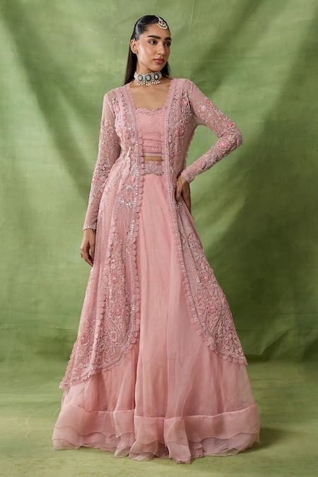 Awigna Venus Embroidered Long Jacket Skirt Set 