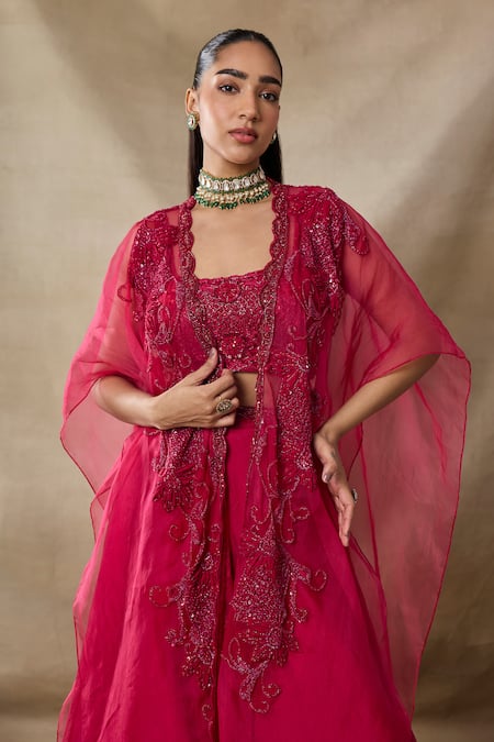Buy Awigna Red Net, Organza Sequins, Beads Open Neck, Artemis Embroidered Cape Skirt Set Online at Aza Fashions Buy_Awigna_Red Net, Organza Sequins, Beads Open Neck, Artemis Embroidered Cape Skirt Set _Online_at_Aza_Fashions