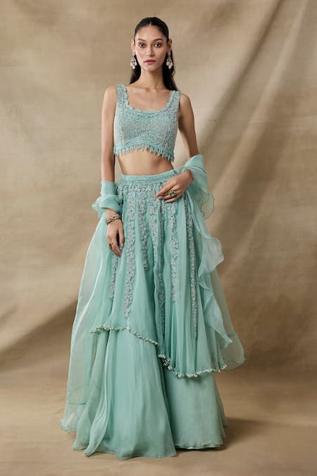 Awigna Aurore Cutdana Embroidered Layered Lehenga Set 