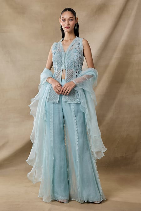 Awigna Cybele Embroidered Peplum Jacket Sharara Set 