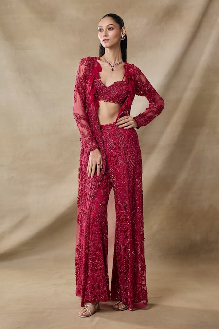 Awigna Eos Embroidered Long Cape Pant Set 