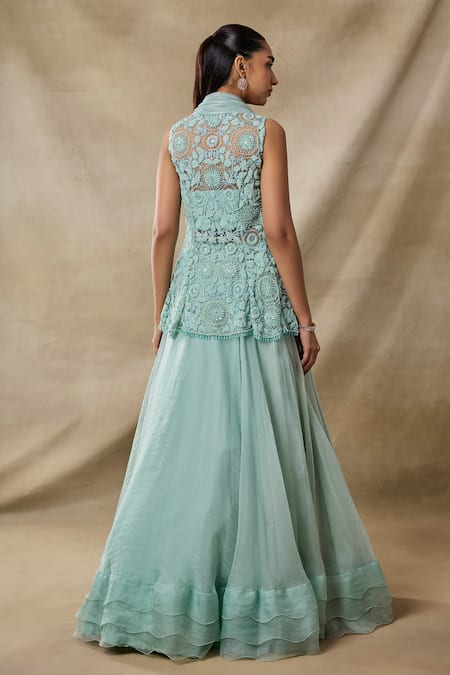 Awigna Hera Embroidered Peplum Jacket & Ruffled Skirt 