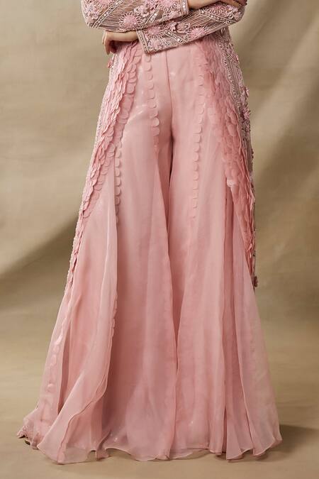Awigna Pink Organza Embroidery, Sequins, Cut Work Open Juno Floral Cape Sharara Set Online at Aza Fashions Awigna_Pink Organza Embroidery, Sequins, Cut Work Open Juno Floral Cape Sharara Set _Online_at_Aza_Fashions