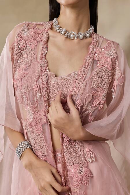 Buy Awigna Pink Organza, Net Beads, Sequins, Embroidery Open Neck, Leto Cape Sharara Set Online at Aza Fashions Buy_Awigna_Pink Organza, Net Beads, Sequins, Embroidery Open Neck, Leto Cape Sharara Set _Online_at_Aza_Fashions