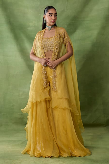 Awigna Themis Embroidered Cape Sharara Set 