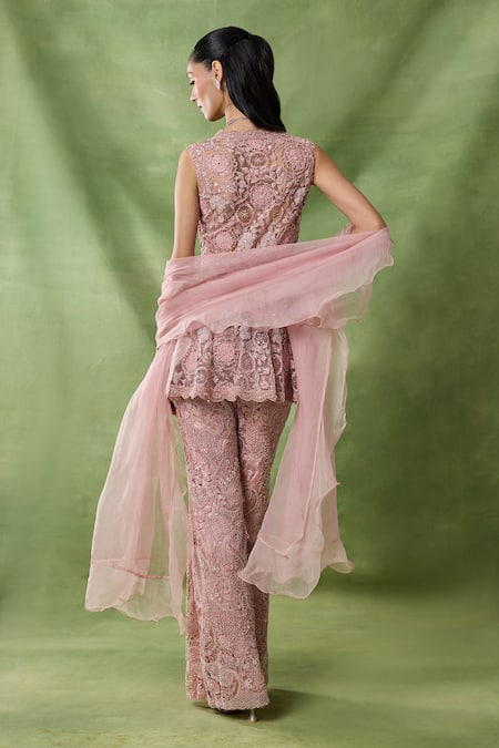 Awigna Artio Embroidered Peplum Top Pant Set 