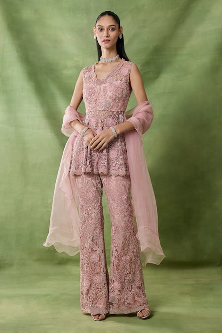 Awigna Artio Embroidered Peplum Top Pant Set 