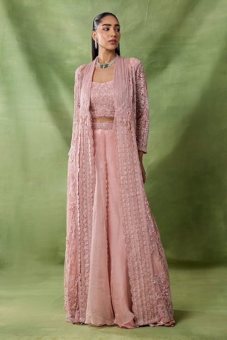 Awigna Sequana Floral Embroidered Cape Sharara Set 