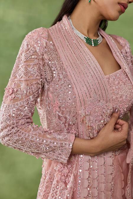 Shop Awigna Pink Organza, Net Embroidery, Sequins, Cut Work Sequana Floral Cape Sharara Set Online at Aza Fashions Shop_Awigna_Pink Organza, Net Embroidery, Sequins, Cut Work Sequana Floral Cape Sharara Set _Online_at_Aza_Fashions