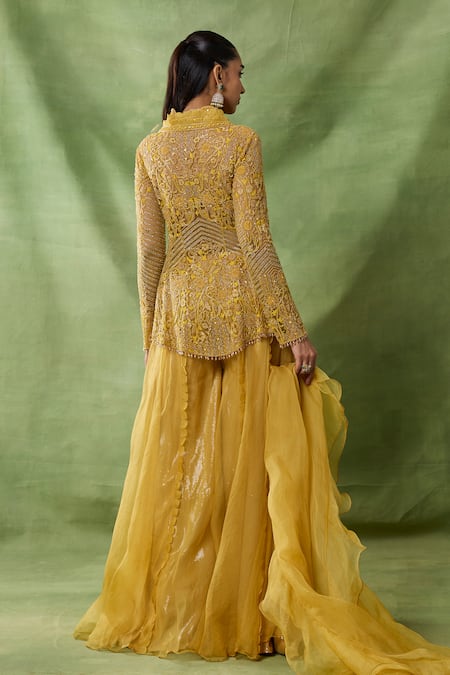 Awigna Bormo Embroidered Peplum Top Sharara Set 