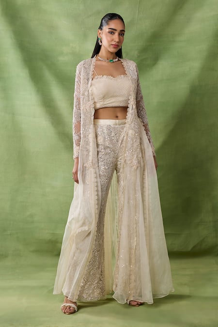 Awigna Abnoba Floral Embroidered Cape Pant Set 