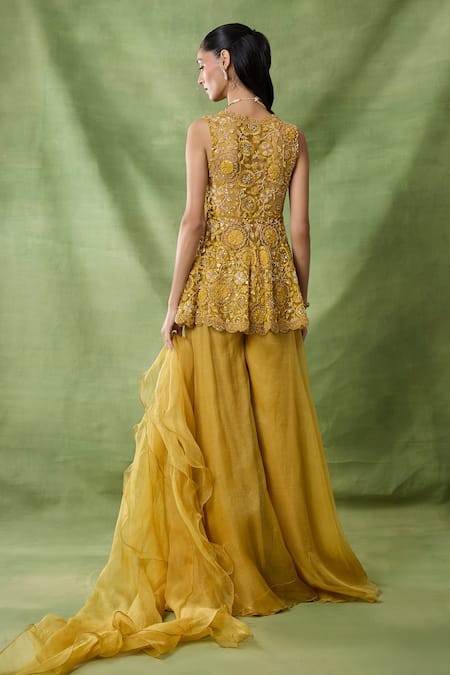 Awigna Lasair Embroidered Peplum Top Sharara Set 