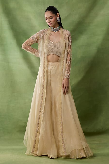 Awigna Sirona Laser Embroidered Cape Sharara Set 