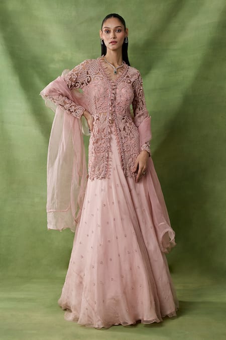 Awigna Grain Chitta Embroidered Peplum Top Skirt Set 