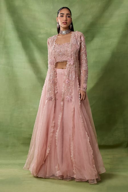 Awigna Matrona Laser Embroidered Cape Sharara Set 