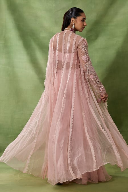 Awigna Matrona Laser Embroidered Cape Sharara Set 