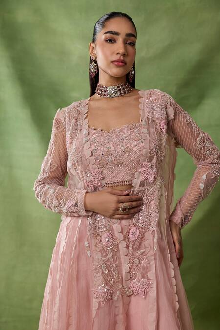 Buy Awigna Pink Organza, Net Cut Work, Sequins, Beads, Matrona Laser Cape Sharara Set Online at Aza Fashions Buy_Awigna_Pink Organza, Net Cut Work, Sequins, Beads, Matrona Laser Cape Sharara Set _Online_at_Aza_Fashions