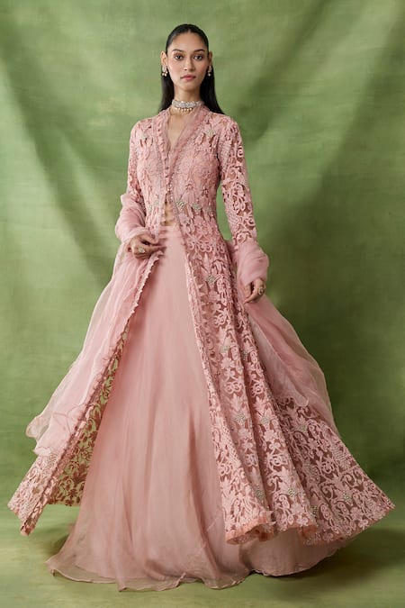 Awigna Damona Floral Embroidered Cape Skirt Set 